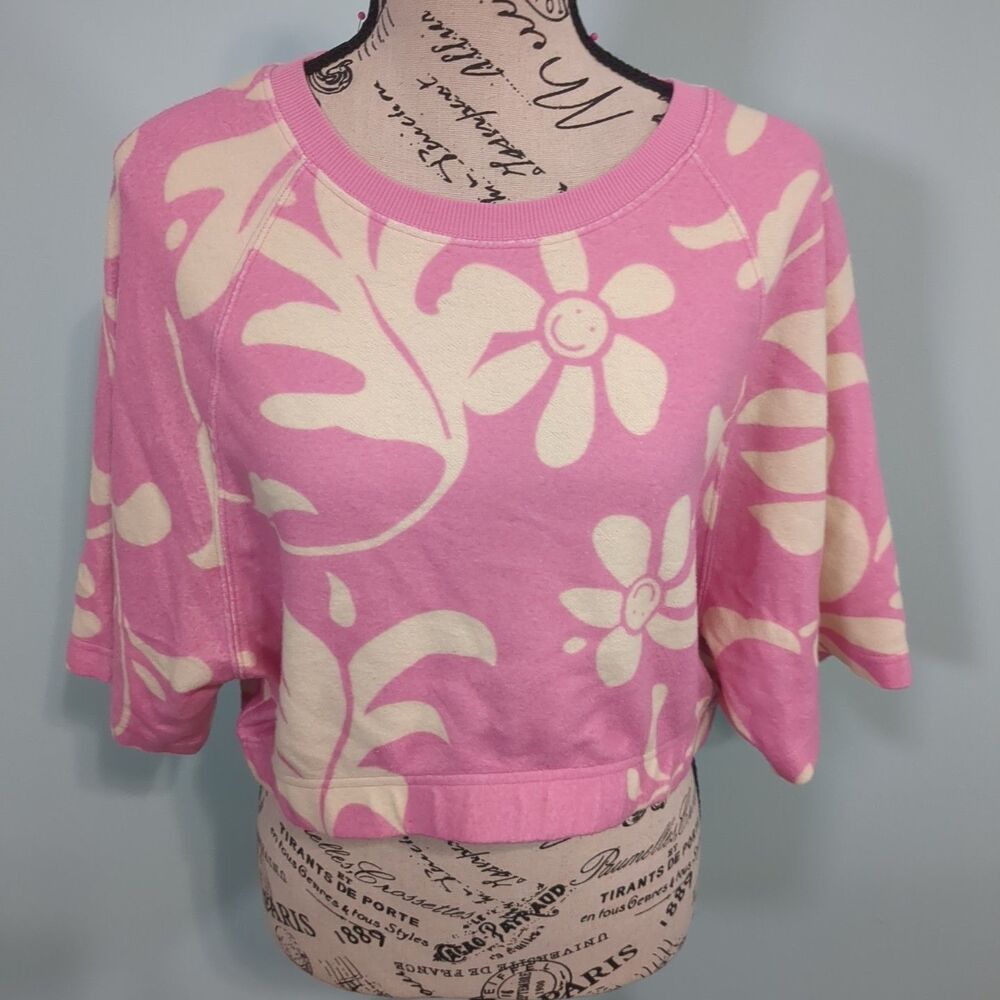 Urban Outfitters pink happy flower top out from under medium